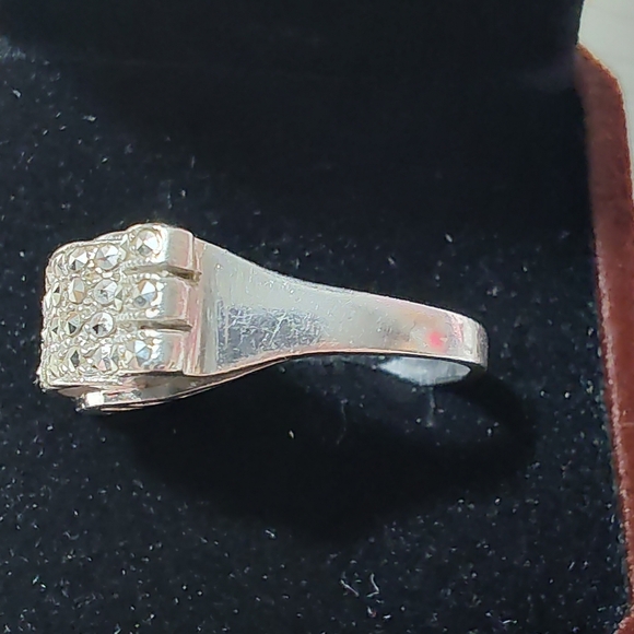 Art Deco German 935 Silver Marcasite Cocktail Ring Size 7 - Picture 8 of 17
